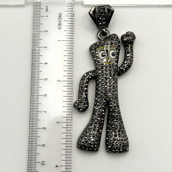 Vintage Gumby Rhinestone Pendant Sparkling Crystal Pop Culture Character Jewelry - Picture 5 of 14